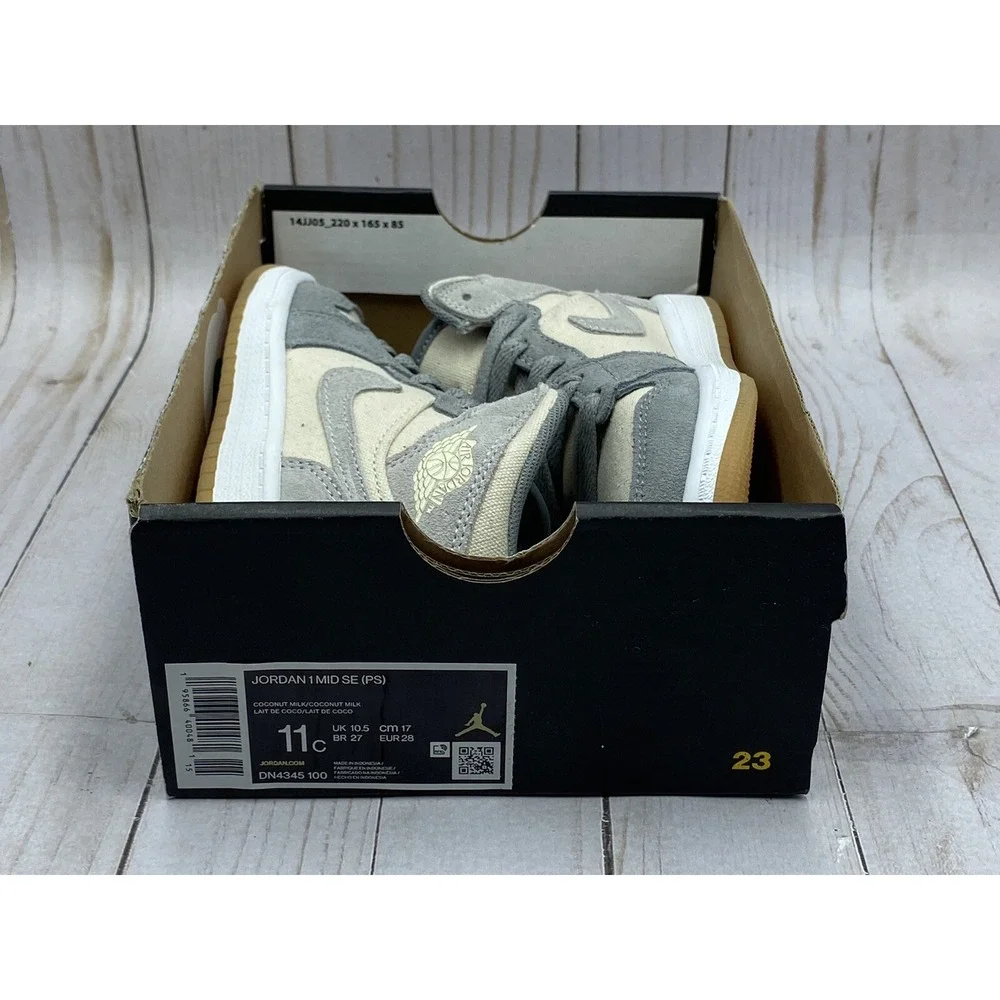 Nike Air Jordan 1 Mid SE PS Coconut‎ Milk Particle Grey Size 11C DN4345‑100